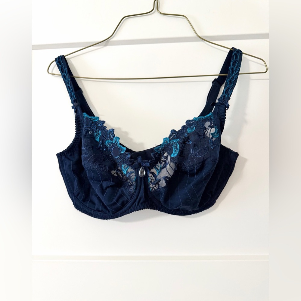 Primadonna Deauville Full Cup Bra 32DD Wired & Non Padded Velvet Blue lace EU 70 - Picture 2 of 10